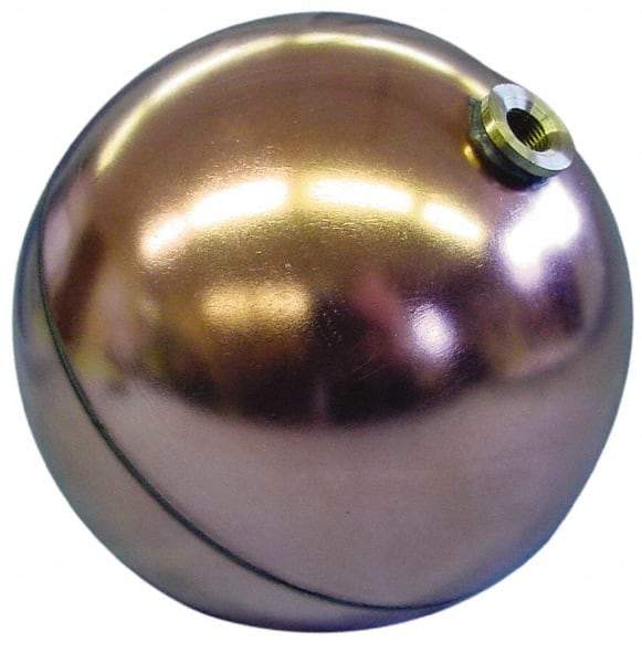 Made in USA - 6" Diam, Spherical, Hex Spud Connection, Metal Float - 1/4 NPT Thread, Copper, 25 Max psi, 23 Gauge - All Tool & Supply