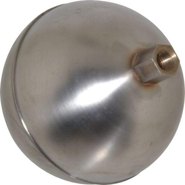 Made in USA - 3-1/2" Diam, Spherical, Hex Spud Connection, Metal Float - 1/8" Straight Thread, Stainless Steel, 700 Max psi, 24 Gauge - All Tool & Supply