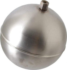 Made in USA - 5" Diam, Spherical, Hex Spud Connection, Metal Float - 1/4-20 Thread, Stainless Steel, 800 Max psi, 19 Gauge - All Tool & Supply