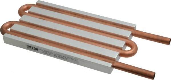 Lytron - 6" Long x 3-1/2" High, Straight Connection Copper Tube Cold Plate - 3/8 OD Tube, 4-Pass Fluid Path, Water Cooling, 1/2" Thick - All Tool & Supply