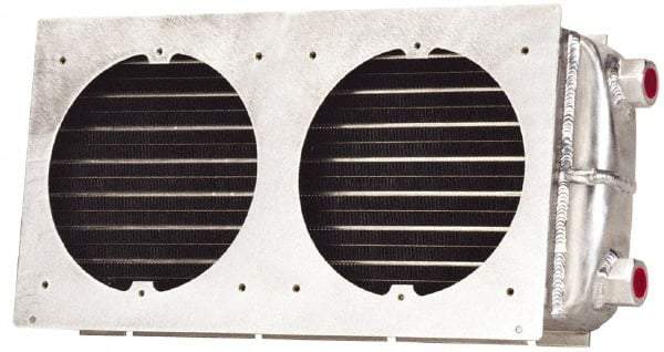 Lytron - 3/8-18 FNPT, 2 Fan Mount, Liquid-To-Air Aluminum Brazed Process Equipment Heat Exchanger - Oil Cooler, Ethylene Glycol/Water Mixture Cooler, 8.4" High x 18" Wide x 3.1" Deep, 5,025 BTU/Hr, 400°F Max - All Tool & Supply