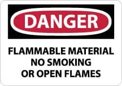 NMC - "Danger - Flammable Material - No Smoking or Open Flames", 10" Long x 14" Wide, Fiberglass Safety Sign - Rectangle, 0.095" Thick, Use for Accident Prevention - All Tool & Supply