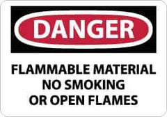 NMC - "Danger - Flammable Material - No Smoking or Open Flames", 10" Long x 14" Wide, Fiberglass Safety Sign - Rectangle, 0.095" Thick, Use for Accident Prevention - All Tool & Supply