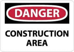 NMC - "Danger - Construction Area", 7" Long x 10" Wide, Pressure-Sensitive Vinyl Safety Sign - Rectangle, 0.004" Thick, Use for Security & Admittance - All Tool & Supply