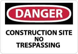 NMC - "Danger - Construction Site - No Trespassing", 7" Long x 10" Wide, Pressure-Sensitive Vinyl Safety Sign - Rectangle, 0.004" Thick, Use for Security & Admittance - All Tool & Supply