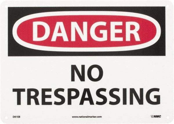 NMC - "Danger - No Trespassing", 10" Long x 14" Wide, Fiberglass Safety Sign - Rectangle, 0.095" Thick, Use for Security & Admittance - All Tool & Supply