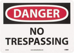 NMC - "Danger - No Trespassing", 10" Long x 14" Wide, Fiberglass Safety Sign - Rectangle, 0.095" Thick, Use for Security & Admittance - All Tool & Supply