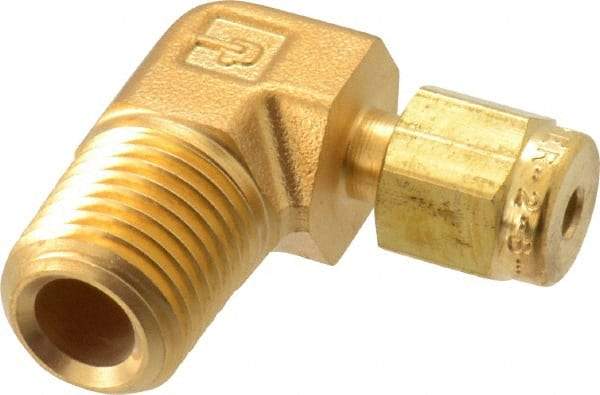 Parker - 1/8" OD, Brass Male Elbow - 3,600 Max Working psi, 9/16" Hex, Comp x MNPT Ends - All Tool & Supply