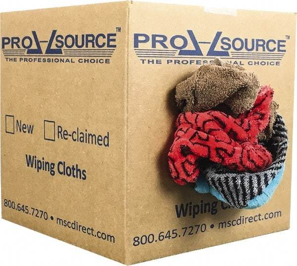 PRO-SOURCE - Reclaimed Rags - Assorted Colors, Terry Cloth, Medium Lint, 5 Lbs. at 3 to 4 per Pound, Box - All Tool & Supply