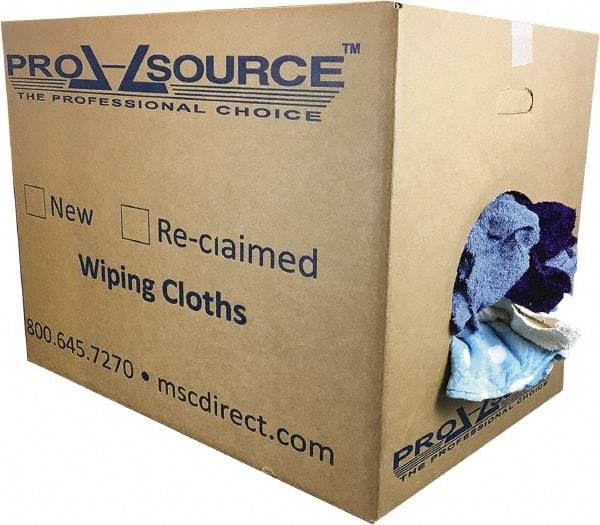 PRO-SOURCE - Reclaimed Rags - Assorted Colors, Terry Cloth, Medium Lint, 50 Lbs. at 3 to 4 per Pound, Box - All Tool & Supply