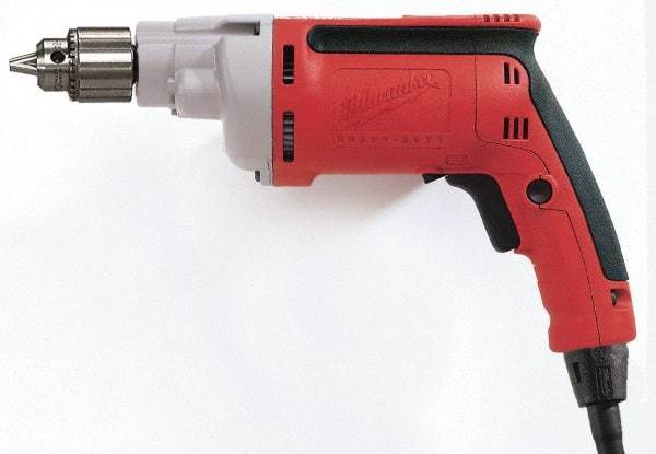 Milwaukee Tool - 1/4" Keyed Chuck, 4,000 RPM, Pistol Grip Handle Electric Drill - 7 Amps, 120 Volts, Reversible, Includes Chuck Key with Holder - All Tool & Supply