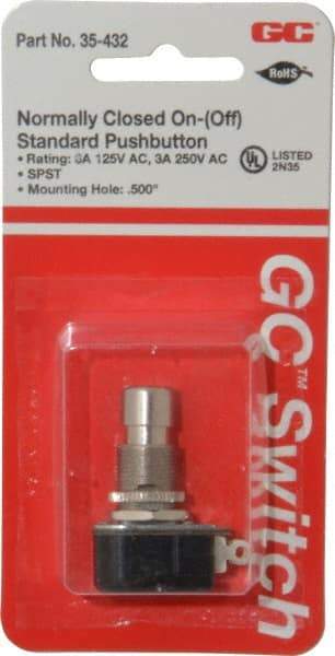 GC/Waldom - 1/2 Inch Mount Hole, Miniature Pushbutton Switch Only - Round, Chrome Pushbutton, Nonilluminated, Momentary (MO), On-Off - All Tool & Supply