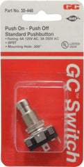 GC/Waldom - 1/2 Inch Mount Hole, Miniature Pushbutton Switch Only - Round, Chrome Pushbutton, Nonilluminated, Maintained (MA), On-Off - All Tool & Supply