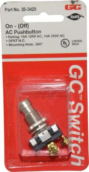 GC/Waldom - 1/2 Inch Mount Hole, Pushbutton Switch Only - Round, Chrome Pushbutton, Nonilluminated, Momentary (MO), On-Off - All Tool & Supply