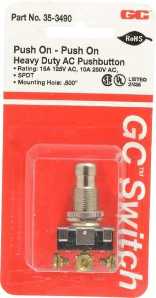 GC/Waldom - 1/2 Inch Mount Hole, Pushbutton Switch Only - Round, Chrome Pushbutton, Nonilluminated, Maintained (MA), On-On - All Tool & Supply