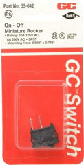 GC/Waldom - SPST, Maintained (MA), On-None-Off Sequence, Miniature Rocket Switch - 10 Amps at 125 Volts, 6 Amps at 250 Volts, Quick Connect, Panel Mount - All Tool & Supply