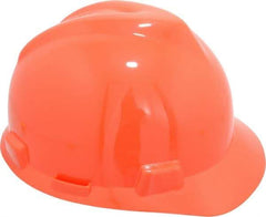 MSA - ANSI Type I, Class E Rated, 4-Point, Ratchet Adjustment Hard Hat - Size 6-1/2 to 8, Orange, Standard Brim - All Tool & Supply