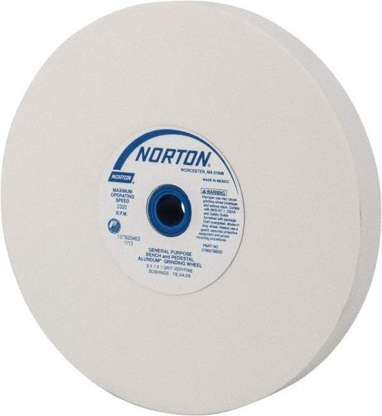 Norton - 150 Grit Aluminum Oxide Bench & Pedestal Grinding Wheel - 8" Diam x 1" Hole x 1" Thick, 3600 Max RPM, J Hardness, Very Fine Grade , Vitrified Bond - All Tool & Supply