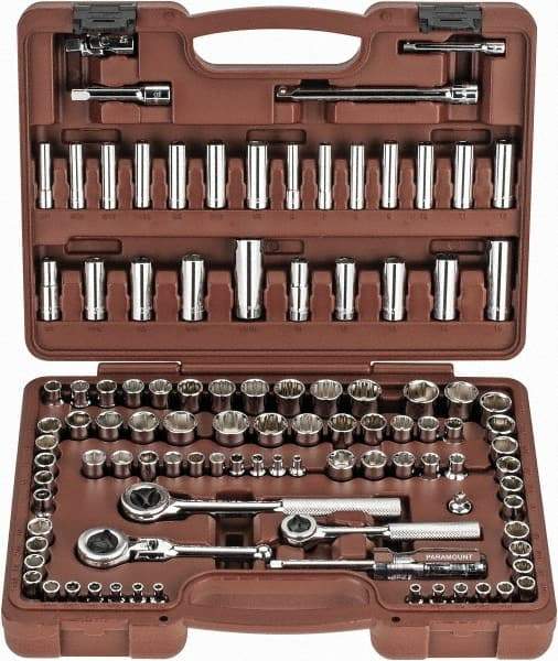 Paramount - 103 Piece 1/4" & 3/8" Drive Deep Well Socket Set - 6, 8, 12 Points, 5/32" to 13/16" (4mm to 19mm) Range, Inch/Metric Measurement Standard - All Tool & Supply