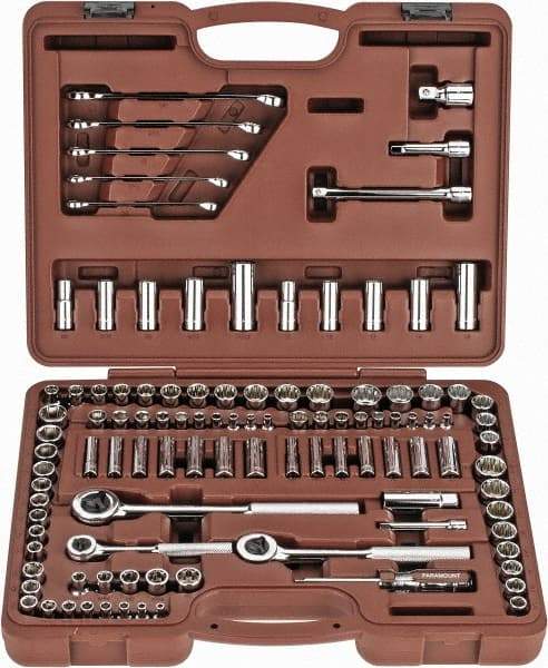 Paramount - 107 Piece 1/4, 3/8 & 1/2" Drive Standard Deep Socket Set - 6, 8 & 12 Points, 5/32 to 1/2", 4 to 13mm, Inch/Metric Measurement Standard - All Tool & Supply