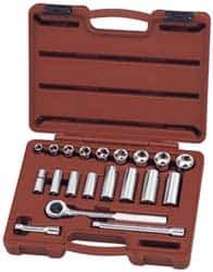 Paramount - 20 Piece 3/8" Drive Deep Well Socket Set - 6 Points, 3/8" to 7/8" Range, Inch Measurement Standard - All Tool & Supply