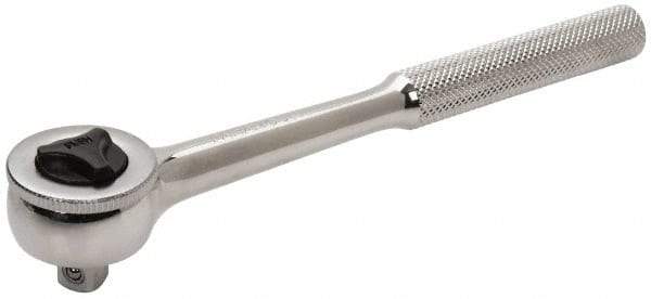 Paramount - 3/8" Drive Round Head Quick-Release Ratchet - Chrome Finish, 7-29/32" OAL, 45 Gear Teeth, Full Polished Knurled Handle, Reversible with Knurled Speed Ring Head - All Tool & Supply