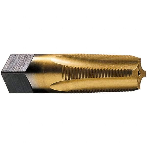 Vermont Tap & Die - 3/4-14 NPT Thread, 5 Flute Standard Pipe Tap - 3-1/4" OAL, 1-3/8" Thread Length, 29/32" Shank Diam, TiN Finish, High Speed Steel - Exact Industrial Supply