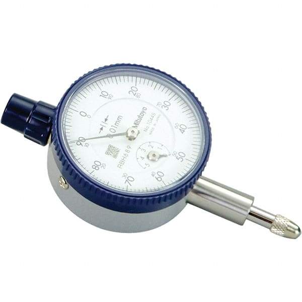 Mitutoyo - 5mm Range, 0-100 Dial Reading, 0.01mm Graduation Dial Drop Indicator - 40mm Dial, 1mm Range per Revolution, 0.01mm Accuracy, Revolution Counter - All Tool & Supply