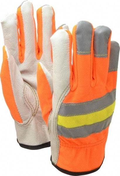 MCR Safety - Size S (7) Grain Cowhide General Protection Work Gloves - For Work & Driver, Uncoated, Slip-On Cuff, Full Fingered, Cream/Brown/Orange, Paired - All Tool & Supply