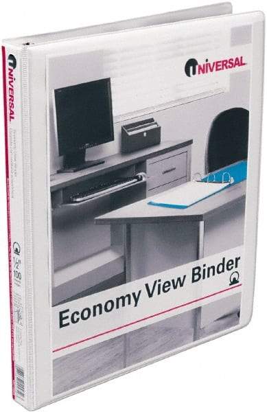 UNIVERSAL - 1/2" Sheet Capacity, 11 x 8-1/2", View Ring Binder - Vinyl, White - All Tool & Supply