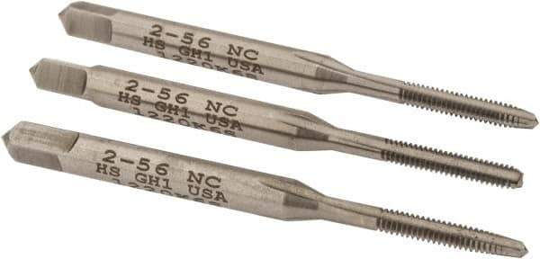 Hertel - #2-56 UNC, 3 Flute, Bottoming, Plug & Taper, Bright Finish, High Speed Steel Tap Set - 1-3/4" OAL, 2B/3B Class of Fit - All Tool & Supply