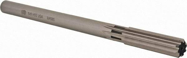 Union Butterfield - 5/8" High Speed Steel 8 Flute Chucking Reamer - Straight Flute, 9/16" Straight Shank, 2-1/4" Flute Length, 9" OAL - All Tool & Supply