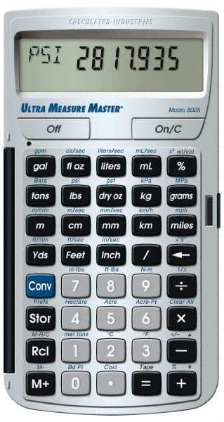 Calculated Industries - 11-Digit LCD (7 Normal & 4 Fractions) 400 Function Handheld Calculator - 0.73" x 2.56" (19.00mm x 65.0mm) Display Size, Silver, CR-2016 Powered, 7" Long x 5" Wide x 1" High - All Tool & Supply