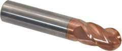 Accupro - 9/16" Diam, 7/8" LOC, 4 Flute Solid Carbide Ball End Mill - TiCN Finish, Single End, 3" OAL, 9/16" Shank Diam, Spiral Flute - All Tool & Supply