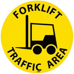 NMC - Forklift Traffic Area, Anti-Skid Pressure-Sensitive Vinyl Floor Sign - Round, Black on Yellow, Adhesive Backed, For Accident Prevention - All Tool & Supply