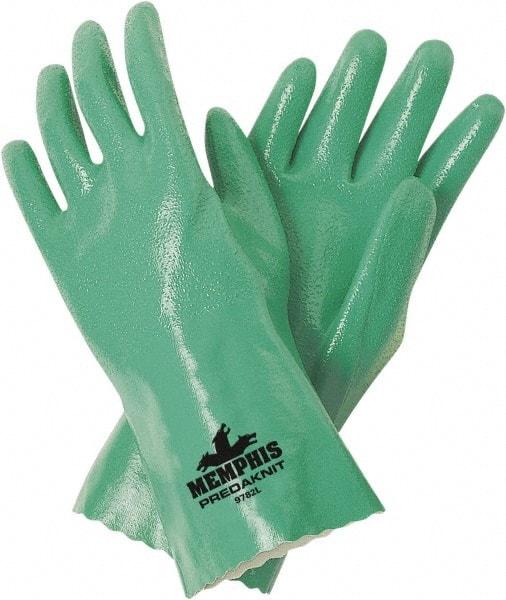 MCR Safety - Size M (8), 12" Long, 14 mil Thick, Supported, Nitrile Chemical Resistant Gloves - Rough Finish, Interlock Knit Lined, Green - All Tool & Supply