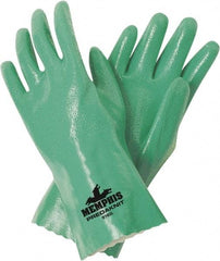 MCR Safety - Size L (9) Nitrile Coated Cotton Blend General Protection Work Gloves - For General Purpose, Gauntlet Cuff, Full Fingered, Green, Paired - All Tool & Supply