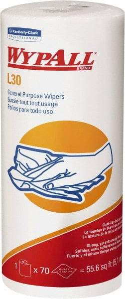 WypAll - L30 Dry General Purpose Wipes - Small Roll, 10-3/8" x 11" Sheet Size, White - All Tool & Supply