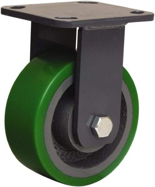 Hamilton - 5" Diam x 2" Wide x 6-1/2" OAH Top Plate Mount Rigid Caster - Polyurethane Mold onto Cast Iron Center, 1,050 Lb Capacity, Sealed Precision Ball Bearing, 4 x 4-1/2" Plate - All Tool & Supply