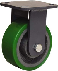 Hamilton - 5" Diam x 2" Wide x 6-1/2" OAH Top Plate Mount Rigid Caster - Polyurethane Mold onto Cast Iron Center, 1,050 Lb Capacity, Tapered Roller Bearing, 4 x 4-1/2" Plate - All Tool & Supply