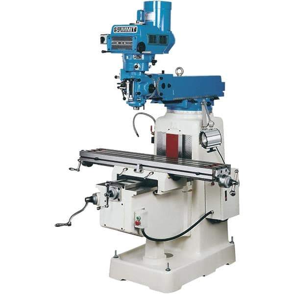 Summit - 10" Table Width x 50" Table Length, Variable Speed Pulley Control, 3 Phase Knee Milling Machine - R8 Spindle Taper, 3 hp - All Tool & Supply