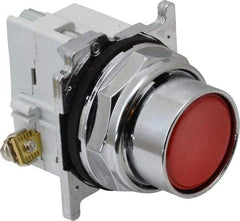 Eaton Cutler-Hammer - 30-1/2mm Mount Hole, Flush, Pushbutton Switch with Contact Block - Round, Red Pushbutton, Nonilluminated, Momentary (MO), Corrosion Resistant, Oiltight and Watertight - All Tool & Supply