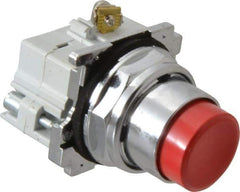 Eaton Cutler-Hammer - 30-1/2mm Mount Hole, Extended Straight, Pushbutton Switch with Contact Block - Round, Red Pushbutton, Nonilluminated, Momentary (MO), Corrosion Resistant, Oiltight and Watertight - All Tool & Supply