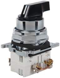 Eaton Cutler-Hammer - 30-1/2mm Mount Hole, 3 Position, Lever Operated, Selector Switch with Contact Blocks - Black, Maintained (MA), Nonilluminated, 1 Contact Block, 2NO, Oil and Watertight - All Tool & Supply