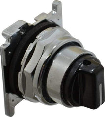 Eaton Cutler-Hammer - 30-1/2mm Mount Hole, 3 Position, Knob Operated, Selector Switch with Cam and Cap - Black, Maintained (MA) - Momentary (MO) - All Tool & Supply