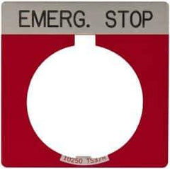 Eaton Cutler-Hammer - Square, Legend Plate - Emergency Stop - Red Background, 30-1/2mm Hole Diameter - All Tool & Supply