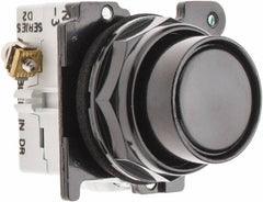 Eaton Cutler-Hammer - 30-1/2mm Mount Hole, Flush, Pushbutton Switch with Contact Block - Round, Black Pushbutton, Nonilluminated, Momentary (MO), Corrosion Resistant, Oiltight and Watertight - All Tool & Supply