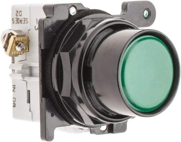 Eaton Cutler-Hammer - 30-1/2mm Mount Hole, Flush, Pushbutton Switch with Contact Block - Round, Green Pushbutton, Nonilluminated, Momentary (MO), Corrosion Resistant, Oiltight and Watertight - All Tool & Supply