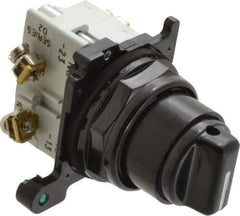 Eaton Cutler-Hammer - 30-1/2mm Mount Hole, 3 Position, Knob Operated, Selector Switch with Contact Blocks - Black, Maintained (MA), NO/NC - All Tool & Supply