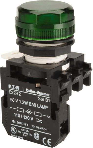 Eaton Cutler-Hammer - 120 VAC/VDC Green Lens Incandescent Indicating Light - Round Lens - All Tool & Supply